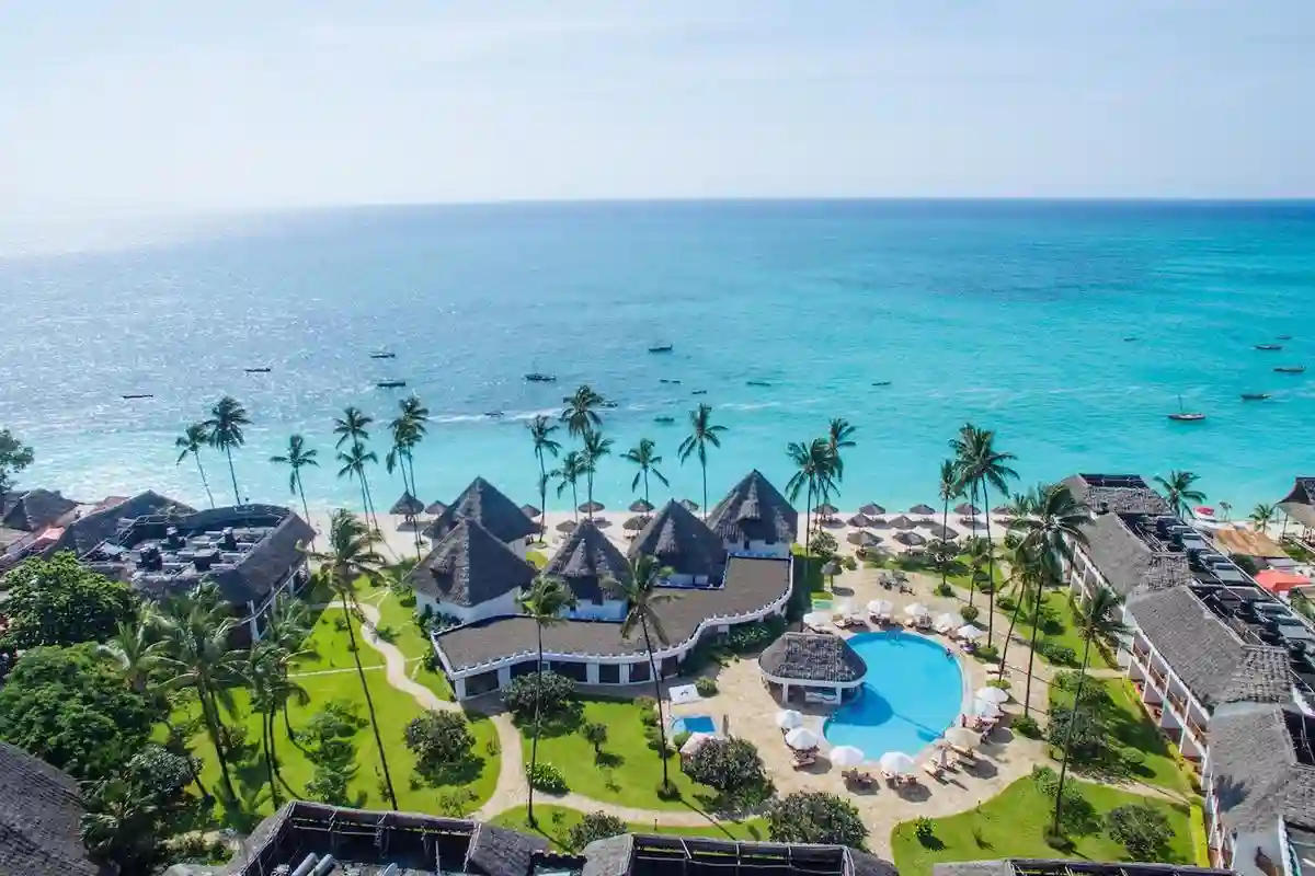 A mesmerizing view of zanzibar beach resorts at doubletree resort, nungwi - a perfect blend of luxury and nature on the shores of zanzibar. Ideal for a tranquil escape in paradise.