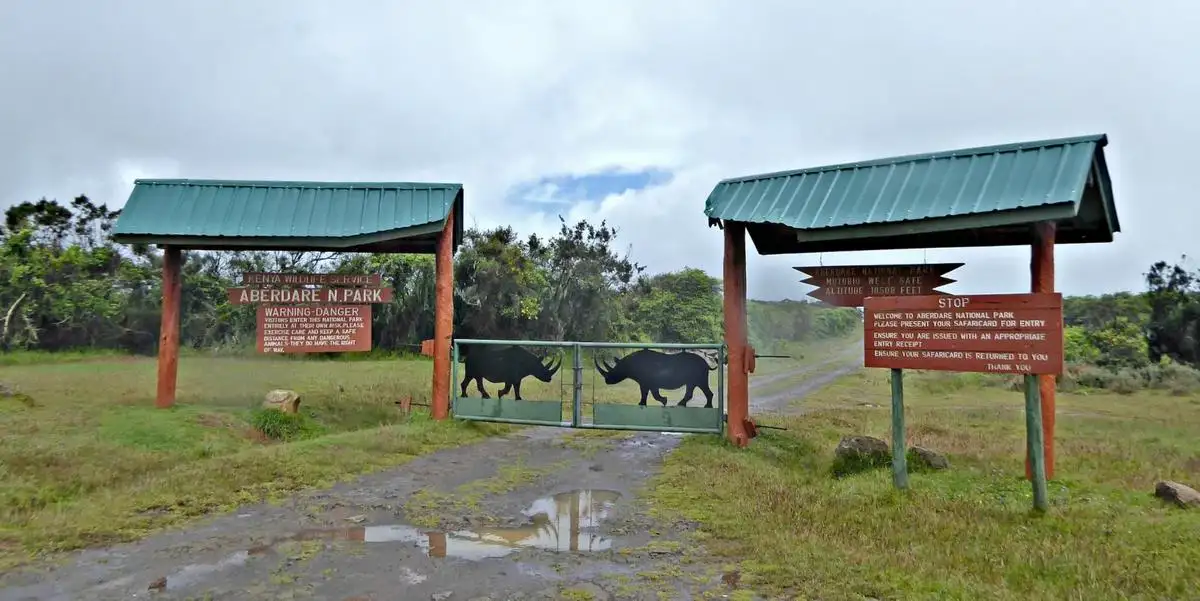 Aberdare national park gates showcasing the entrance to the scenic park. Follow aberdare travel advice for an unforgettable adventure.