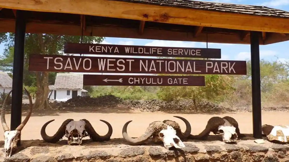 Entrance gate to tsavo west national park - kenya destination